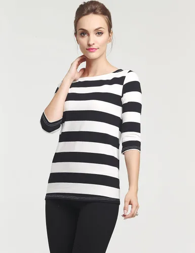 Vista 6 de Camii Mia - Playera a rayas de algodón con mangas 34, para mujer.