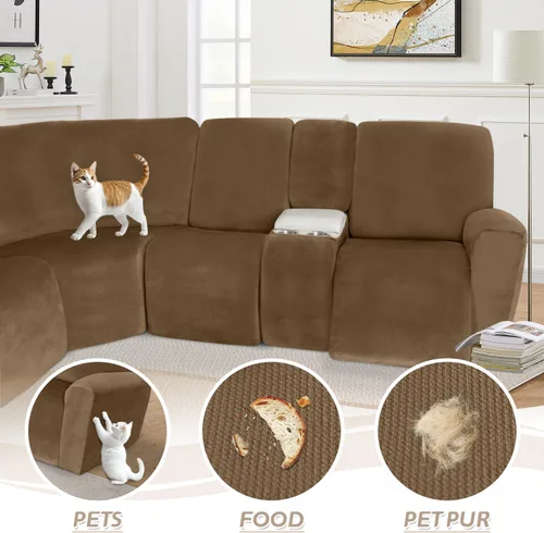 Vista 648 de Arfntevss Fundas de sofá seccional reclinable de terciopelo, Funda de sofá seccional de esquina para sofá reclinable, Funda elástica suave