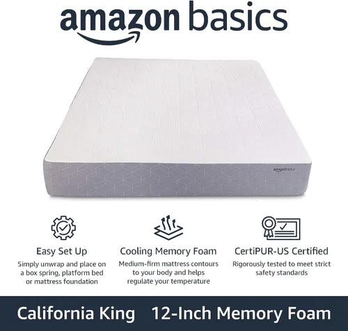 Vista 2 de Amazon Basics Colchón con Sensación de Látex de Soporte Firme con Infusión de Gel Refrigerante, Certificado CertiPUR-US, 12 Pulgadas, California King