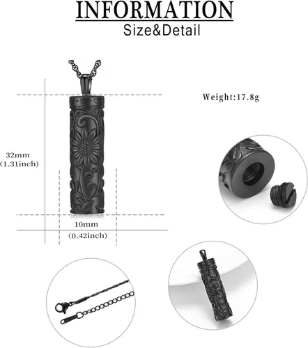Vista 2 de Shajwo - Collar de urna cilíndrica para cenizas de girasol, joyería de cremación, colgante conmemorativo para seres queridos para hombres y mujeres