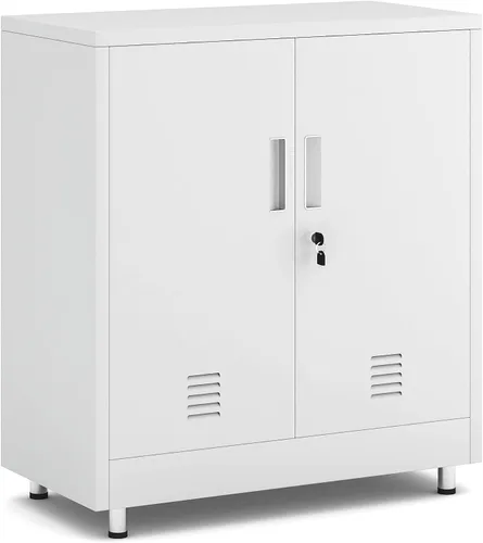 Vista 10 de JINGUR Armario de almacenamiento de metal con puertas de bloqueo y estante ajustable, pequeño aparador con cerradura para oficina en casa, pasillo