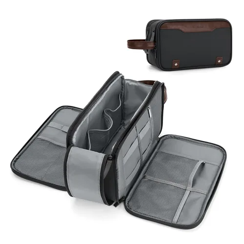 Vista 18 de Bolsa de aseo Wedama para hombres, bolsa de aseo colgante de viaje para viajes de negocios, natación, camping, Negro, M, Classic