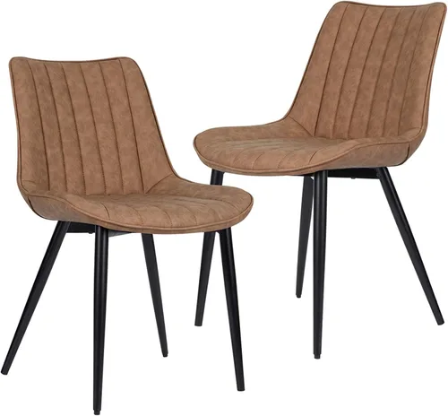 Vista 17 de Juego de 2 sillas de comedor voladizas, sillas de comedor modernas de mediados de siglo con patas de metal negro, sillas de cocina tapizadas