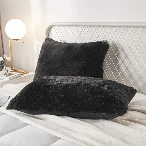 Vista 9 de Juego de 2 fundas de almohada estándar de piel sintética de terciopelo suave, fundas de almohada decorativas con cierre de cremallera