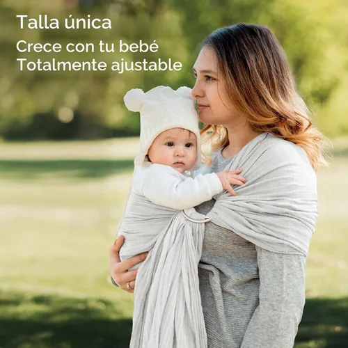 Vista 6 de Portabebés con Eslinga de Anillo - Probado en Laboratorio de EE. UU., 100% Algodón Muslin Natural, Eslinga de Anillo transpirable y ergonómica Beige