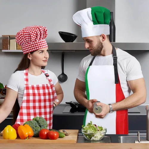 Vista 2 de Toulite 4 piezas de decoración de fiesta temática italiana, juego de disfraz de chef de estilo italiano, sombrero de chef y delantal para mujeres