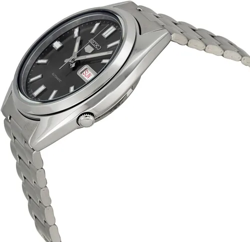 Vista 3 de SEIKO 5 Reloj automático para hombre SNXS79 con esfera negra y pulsera de acero inoxidable plateado, Mecánico,Automático,Reloj automático
