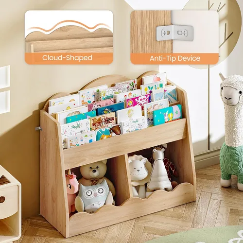 Vista 4 de CHOEZON Estantería infantil y almacenamiento de juguetes, estantería para niños con 2 cubos de juguetes, estante para libros para habitación