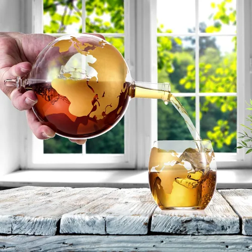 Vista 5 de Juego de regalo de globo de whisky, bandeja de base rica, dispensador de whisky dorado, tapón hermético para vino, bourbon, brandy, jugo, agua