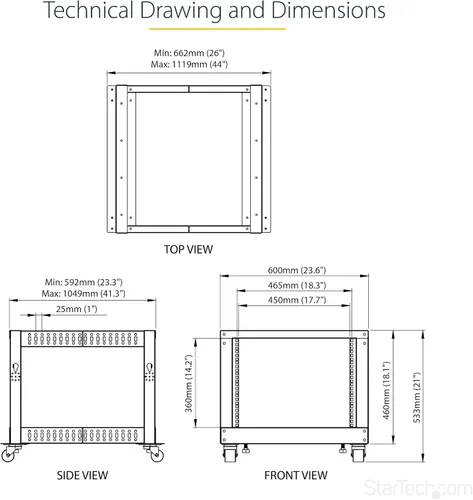 Vista 6 de StarTech Rack 8U de 4 postes para servidores, rack de marco abierto de 19