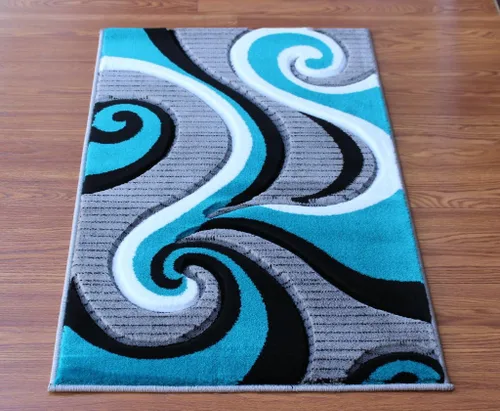 Vista 10 de Masada Sophia Collection Tapete de Bienvenida Tallado a Mano Moderno Contemporáneo Turquesa Blanco Gris Negro, Tapete de Puerta, Alfombra de Baño