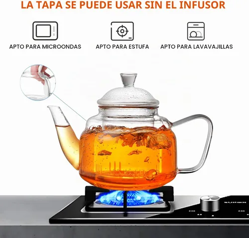 Vista 7 de CNGLASS Tetera de vidrio con infusor extraíble, 20 onzas (20.3 fl oz) de vidrio transparente para tetera apta para estufa, tetera de vidrio