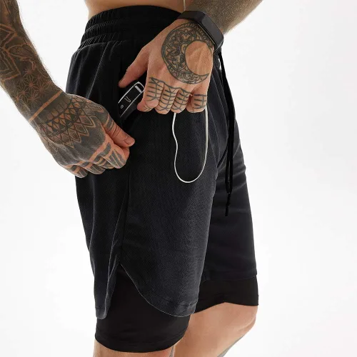 Vista 2 de JWJ Men's 2 in 1 Workout Running Shorts 7 Inch Lightweight Athletic Gym Shorts with Compression Liner