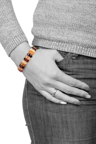 Vista 3 de AMBERAGE Pulsera elástica de ámbar báltico natural para mujer, hecha a mano con cuentas de ámbar báltico pulidocertificado, ÁMBAR, Ámbar