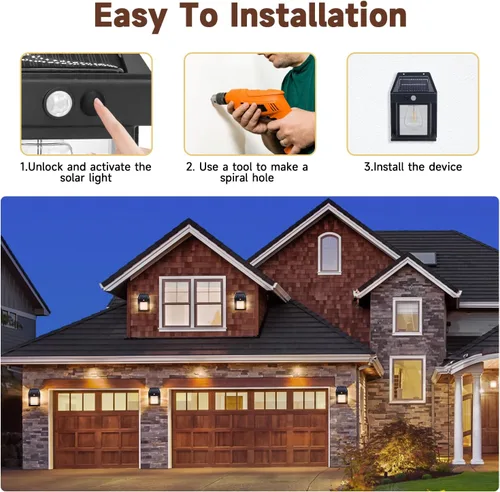 Vista 3 de Luces solares impermeables al aire libre, 3 modos de luz de seguridad con sensor de movimiento del atardecer al amanecer, luces de pared alimentadas
