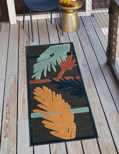 Vista 12 de Unique Loom Belize Outdoor Collection - Alfombra rectangular de 2 x 3 pies 1 pulgada, color carbón y azul claro