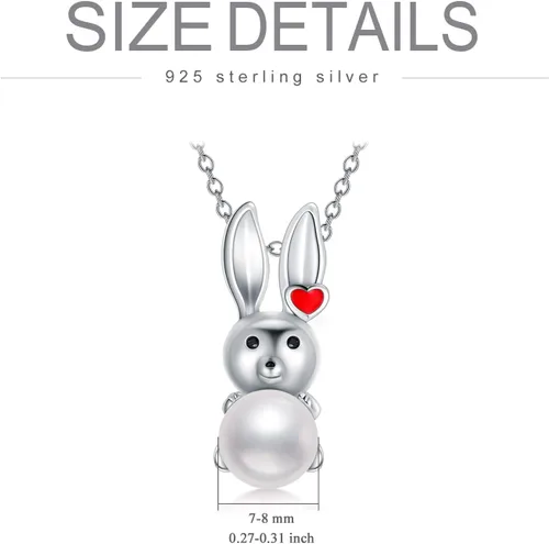 Vista 3 de Bunny Necklace For Women 925 Sterling Silver Rabbit Pearl Pendant Love Epoxy Eye With Black CZ Freshwater Pearls Jewelry Gifts For Animal Lover
