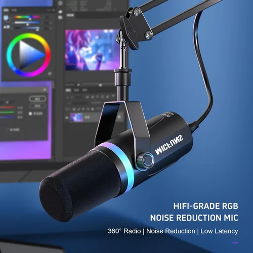 Vista 5 de Micufuns Vocal Dynamic Microphone, XLR/USB Podcast Recording PC Microphone,Studio Metal Mic with Mute, Headphone Jack, Monitoring Volume