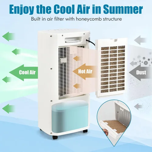 Vista 4 de PETSITE Enfriador de aire evaporativo, ventilador de enfriamiento 3 en 1 y humidificador con control remoto, 2 paquetes de hielo, temporizador de 15