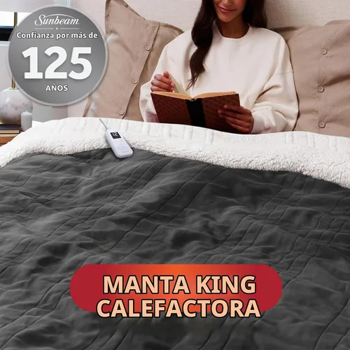 Vista 2 de [Usado] Sunbeam Electric Royal Luxe - Manta térmica de microfelpa de sherpa inversa, 12 ajustes de calor, apagado automático seleccionable de 12