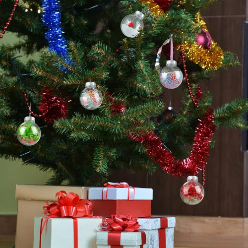 Vista 7 de 50 Piezas Adornos de Bola Redondos de Navidad de Plástico Transparente de 2.36 Pulgadas a Granel Parte Superior Removible Adornos Colgantes