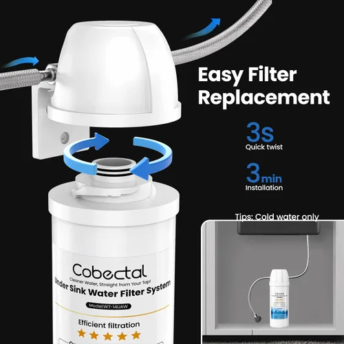 Vista 7 de Sistema de filtración de agua debajo del fregadero Cobectal reduce el cloro, PFAS, PFOA/PFOS, mal sabor y olor, 10,000 galones, sistema de filtro