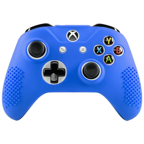 Vista 2 de eXtremeRate Soft Anti-Slip Dark Blue Silicone Controller Cover Skins Thumb Grips Caps Protective Case for Xbox One X S Controller - Blue