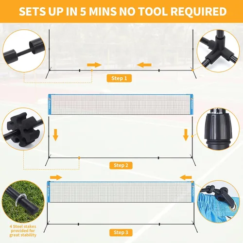 Vista 8 de All-in-one Portable Badminton & Pickleball Net Set for Backyard Beach Driveway with Height Adjustable Poles, Durable Net, 2 Aluminum Badminton