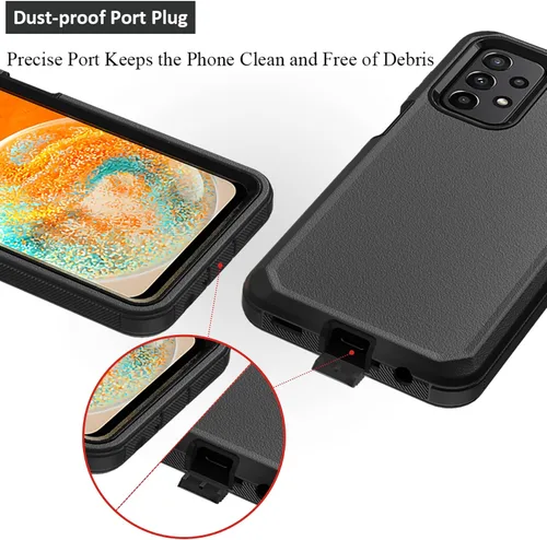 Vista 4 de Funda resistente para Samsung Galaxy A23 5G 4G, con clip para cinturón y soporte, resistente a prueba de golpes, funda protectora de cuerpo Negro