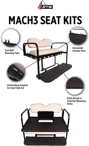 Vista 2 de Mach3 Yamaha Drive2 (17-Up) Kit de asiento trasero abatible para carrito de golf