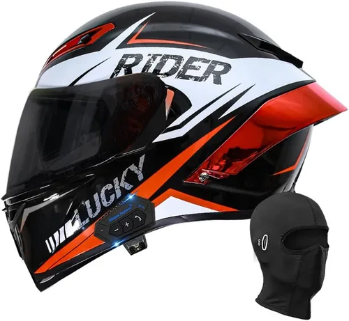 Vista 10 de Casco de motocicleta Bluetooth de cara completa, aprobado por DOT, casco antivaho, doble visera, casco de bicicleta de calle, altavoz dual integrado