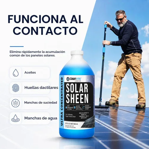 Vista 4 de Limpiador de paneles solares de 32 onzas (hace 4.52 oz) – Solución de limpieza súper concentrada para vidrio, metal, madera y plástico – Elimina