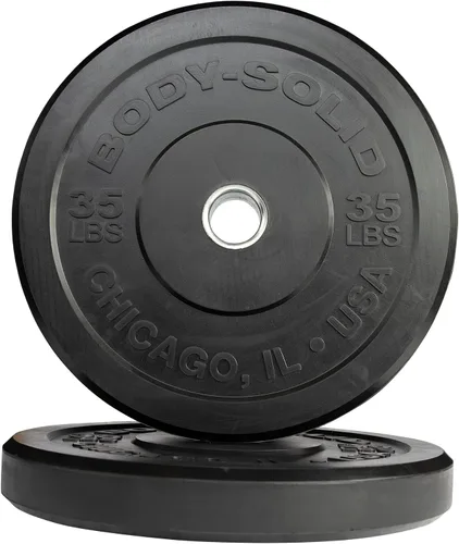 Vista 9 de Body-Solid Chicago Extreme - Placa de parachoques de goma, discos de parachoques olímpicos, placas de barra, pesas de parachoques