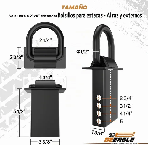 Vista 6 de DEEAGLE Anillo D de bolsillo para estaca para remolque, 4 agujeros