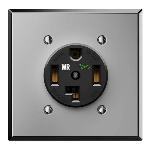 Vista 9 de Receptáculo/salida de dispositivo de hoja recta de carga EV de 30 amperios, resistente a la intemperie, NEMA 14-30R con placa de pared, grado