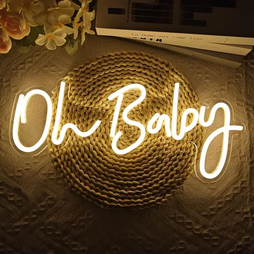 Vista 2 de Letrero de neón para decoración de pared, regulable, reutilizable, con texto en inglés "Oh Babe", letrero de neón para boda, decoración de baby