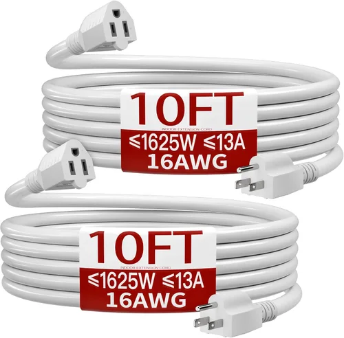 Vista 26 de Cable de extensión corto de 16/3 de 1 pie, cable de extensión negro flexible y duradero, cable de alimentación de 3 clavijas para interiores