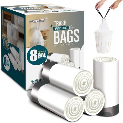 Vista 8 de FORID Mini Bolsas de Basura con Cordón - Bolsas de Basura Pequeñas de 2 Galones para Baño, Bolsas de Basura de Plástico Blanco, Forros para Bote