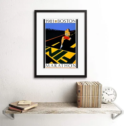 Vista 2 de SPORT AD BOSTON MARATHON 1981 RACE RUN FINISH LINE ESTAMPADO F12X2427