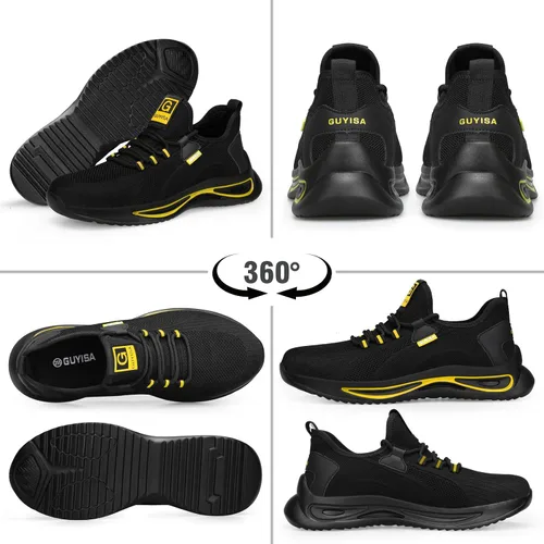 Vista 7 de GLANOUDUN Zapatos con punta de acero para hombre, zapatos de trabajo para hombres, zapatos de seguridad ligeros y cómodos, puntera de acero, zapatos
