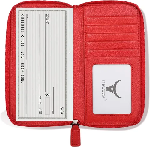 Vista 12 de HISCOW Funda de cuero para chequera, billetera con cremallera, color azul Aniline Cuero Azul