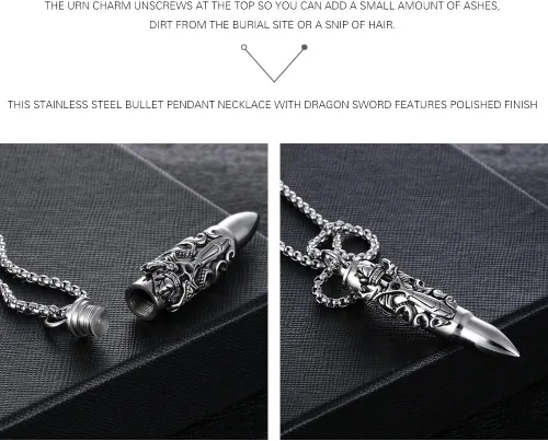 Vista 4 de HUANIAN Dragon Sword - Collar de urna para hombre, diseño de bala