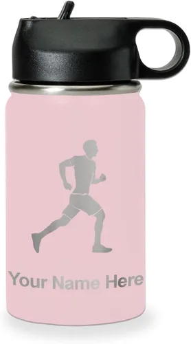 Vista 78 de LaserGram Botella de agua personalizada, Running Man, acero inoxidable de doble pared aislada al vacío con popote superior, regalo grabado