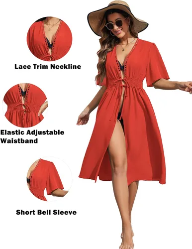 Vista 2 de Ekouaer Pareos para traje de baño para mujer, sexy, frente abierto, bikini, kimono, cárdigan, salida de baño, ropa de playa larga y fluida