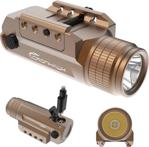 Vista 8 de CRONHAWK linterna de pistola recargable de 700 lúmenes, linterna táctica compacta de montaje en riel, luz de arma para arma, se ajusta a Picatinny