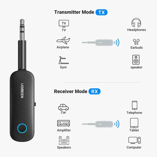 Vista 11 de UGREEN Transmisor Receptor Bluetooth para 2 AirPods o Dispositivos BT, Transmisor Inalámbrico Bluetooth para Auriculares, Adaptador de Audio