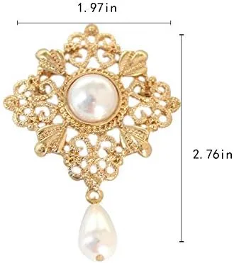 Vista 2 de Broche de filigrana con perlas huecas doradas para mujer, vestido completo, suéter, accesorios retro simples