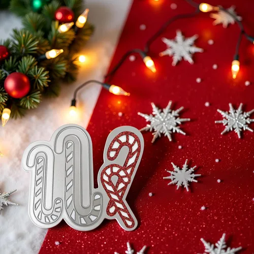 Vista 7 de Troqueles de corte de metal de Navidad, troqueles de bastón de caramelo, plantillas de grabado en relieve para álbumes de recortes, álbum
