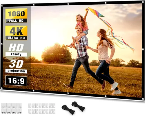 Vista 9 de Pantalla de proyector de 72 pulgadas, pantalla de proyector de películas 16:9 HD plegable y portátil, antiarrugas, para interior y exterior