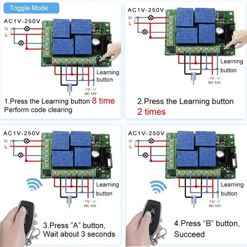 Vista 5 de QIACHIP - Relé de 12 V CC, mando a distancia inalámbrico con interruptor RF, control remoto de 4 canales, módulo 433 MHz, kit de transmisor